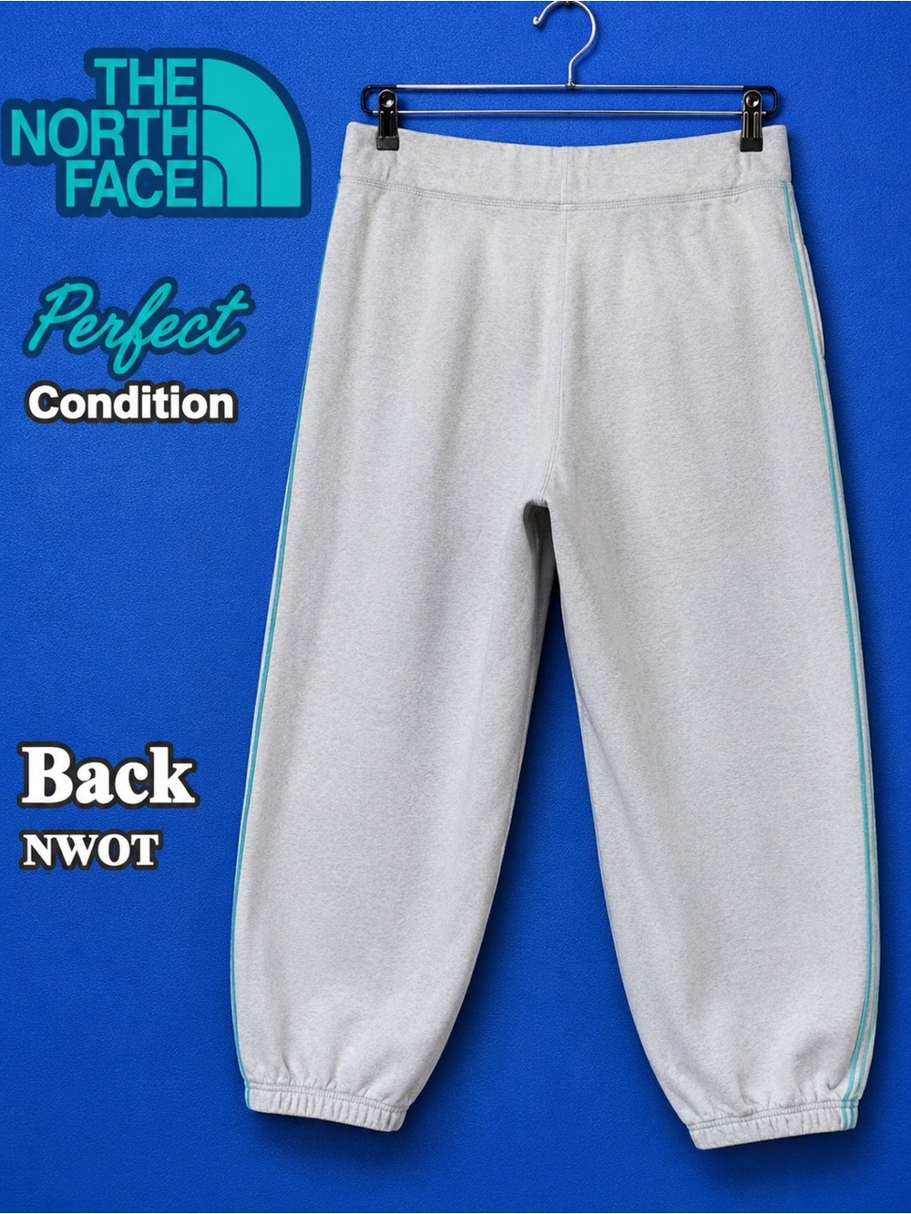 New 🦋 The North Face Ultra Soft Knee-Length Sweats, Gray, Teal Stripes, Petite - Picture 9 of 16